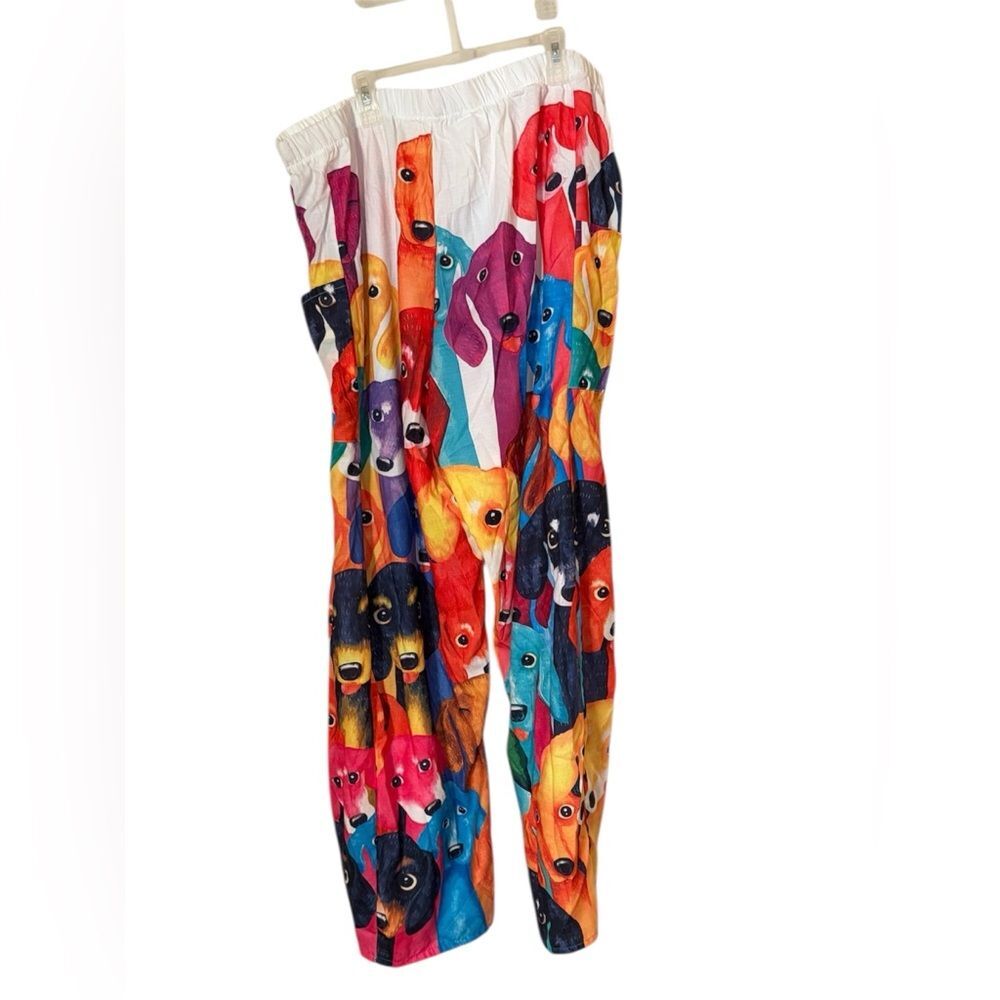 5X Colorful Dog Print Pants Stretch Waist Pockets Novelty Cute Fun Farmhouse - Picture 3 of 5